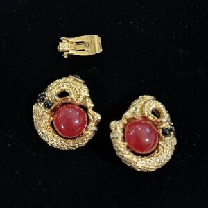 Chic CRAFT Art Deco RAM JEWELED Clip On Earrings DAMAGED